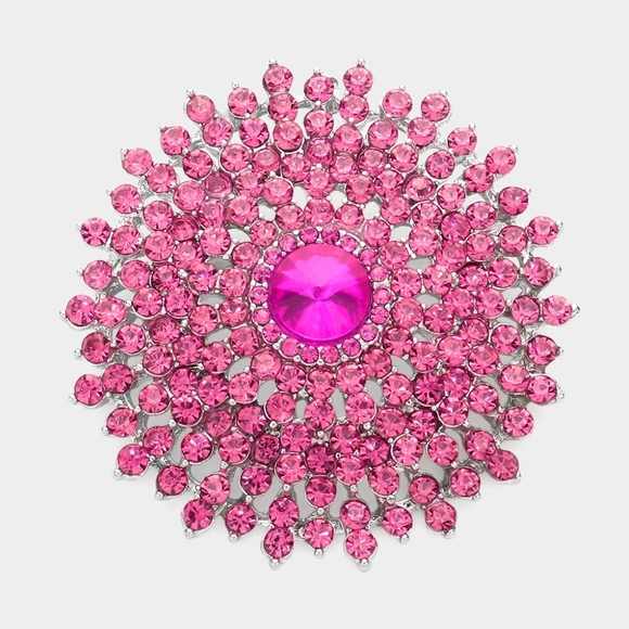 iFashionBox Jewelry - Pink Brooch Crystal Pin Bubble Stone Circle Style Rhinestones Bling Accessory